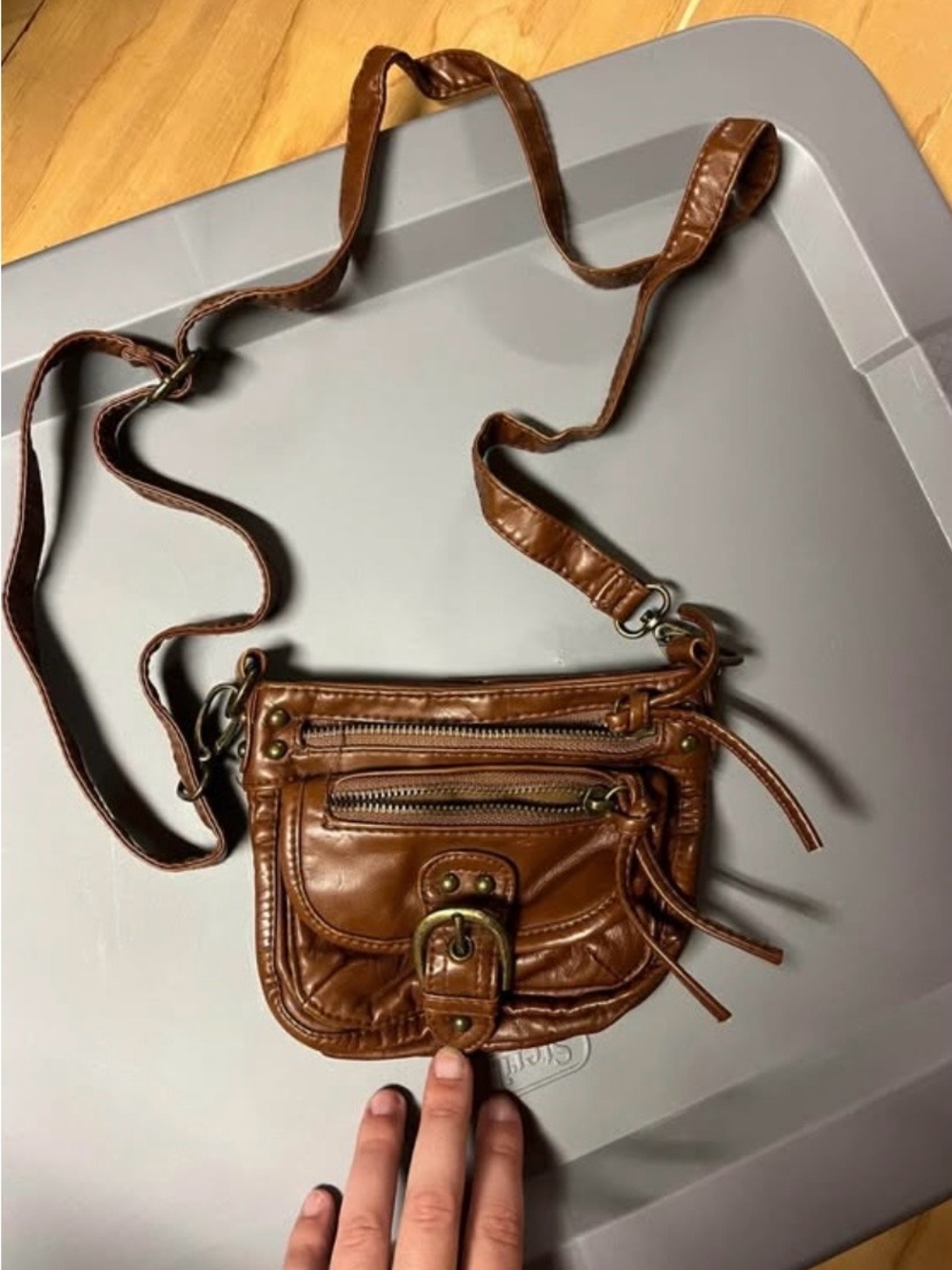 Brown Leather Crossbody Bag with Front Buckle